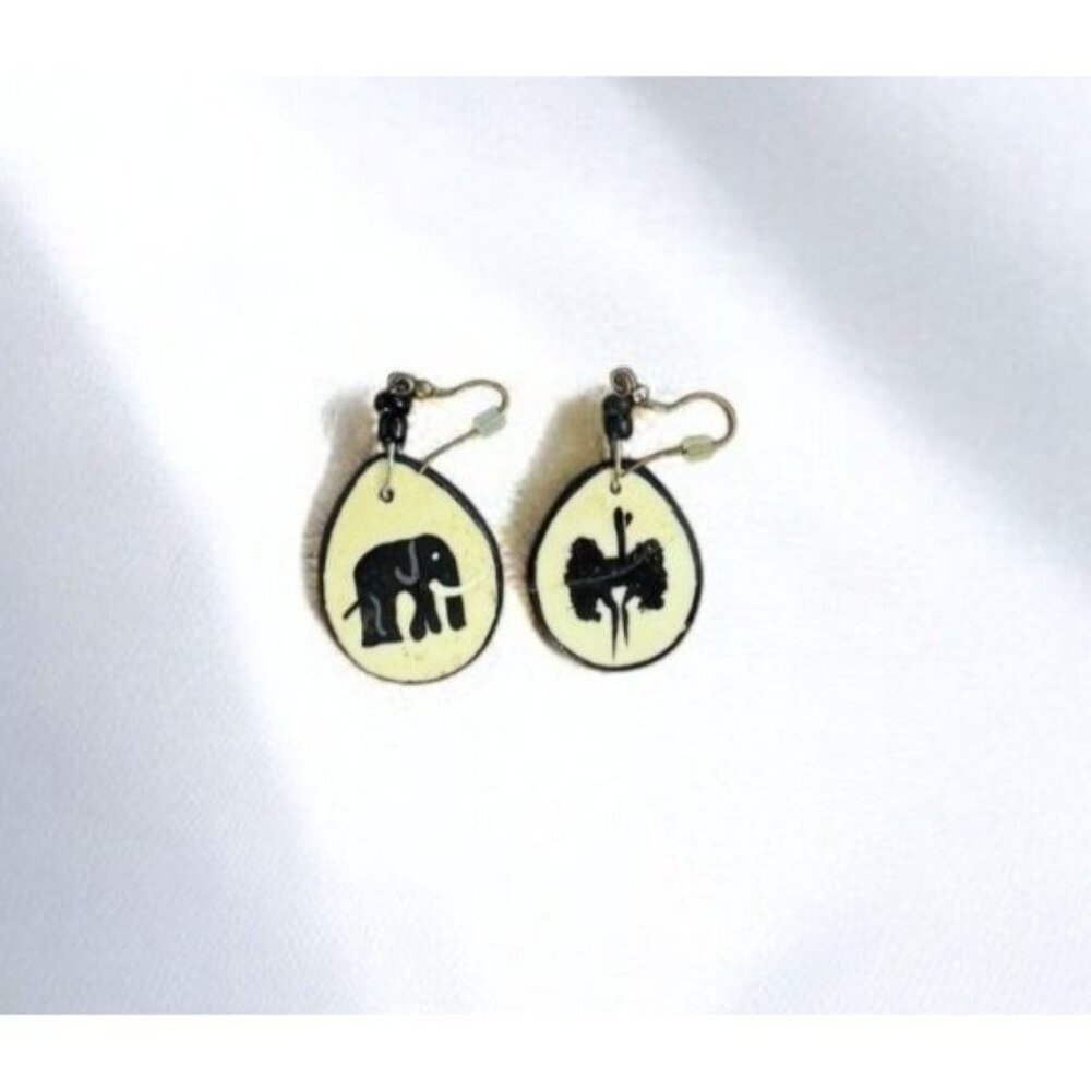 Handcrafted Drop Earrings With Elephant & Ostrich Designs Shell Material - Picture 4 of 8